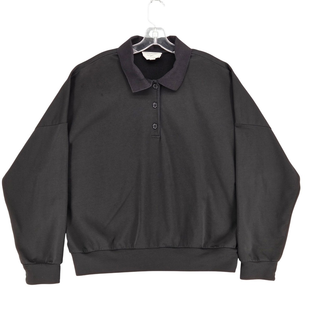 Pomander Place Women XL Bode Polo Sweatshirt Pullover Black Oversized Tuckernuck